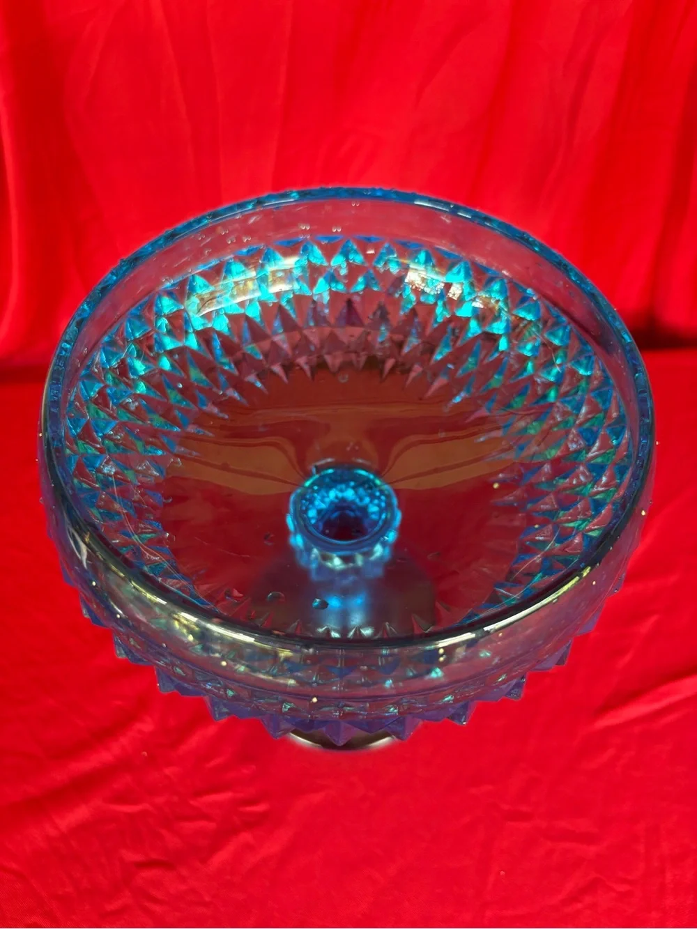 Blue Cut-Pattern Glass Pedestal Compote - Home Art